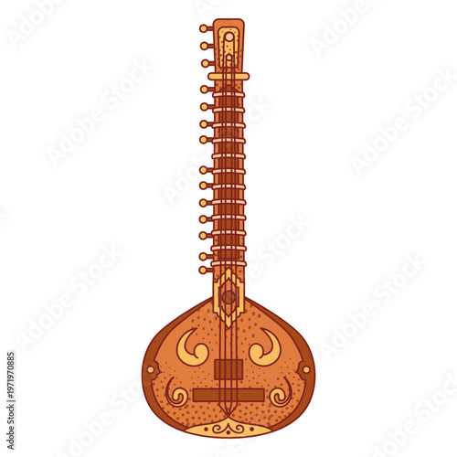 Traditional Indian sitar musical instrument illustration