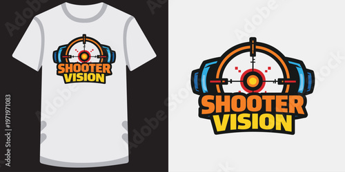 Shooter vision logo, modern scope gaming emblem, shooter game identity with sniper sight.