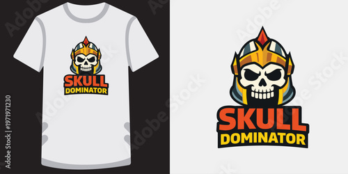 Skull dominator mascot vector illustration with armored helmet for esports apparel design.