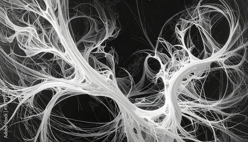 Abstract, grayscale image resembling branching, ethereal organic forms against black