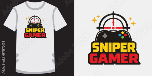 Sniper gamer controller logo for t-shirt design game icon emblem.