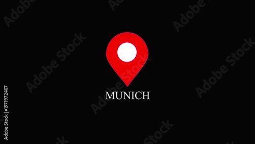 Free Download Red location pin with white circle on black background and Munich text red pin map marker - GFXLoad