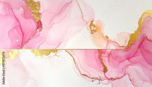 Swirling pink and gold abstract art with fluid ink effects