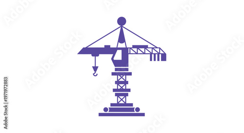 Purple Construction Crane Silhouette on White Background for Building Projects.