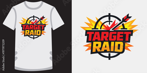 Target raid t-shirt design shooting arrow impact sport vector graphic illustration.