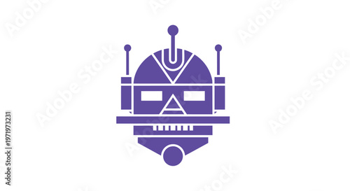 Purple Robot Head Icon on White Background Depicting Artificial Intelligence.