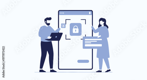 People working on digital security and data protection on a mobile phone.