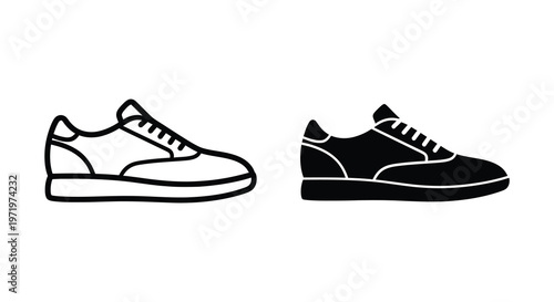 Two modern sneaker illustrations one outlined and one solid a striking silhouette