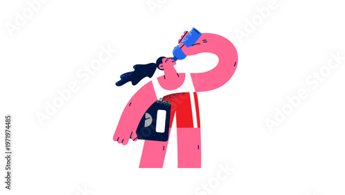 A fit woman drinking water from a bottle in a modern style