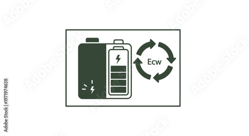Rechargeable Battery and Recycling Symbol Representing Energy Conservation.