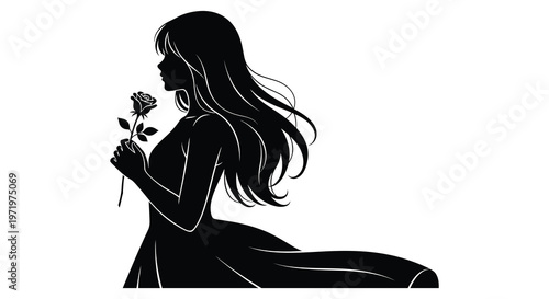 Woman holding a rose a striking black silhouette high quality professional