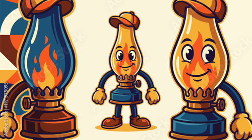 Cartoon lamp characters standing together.