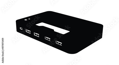 Black computer server box with ports a minimalist silhouette high quality