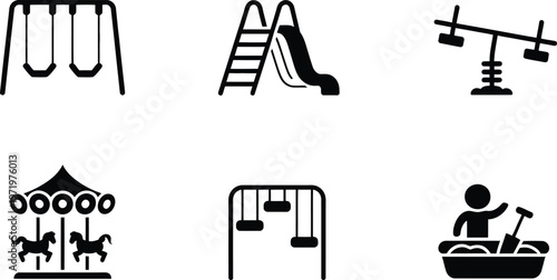 Playground equipment icons swings slides seesaw and more