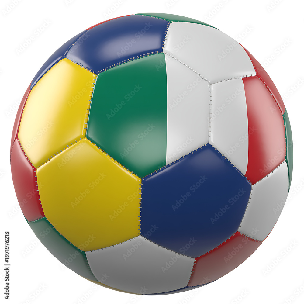 Obraz premium Colorful Soccer Ball with International Flag Colors Isolated on White