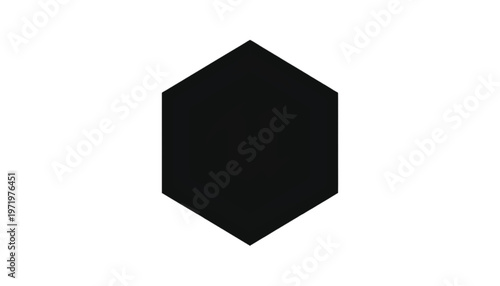 A solitary black hexagon shape is presented vertically on a plain white backdrop.