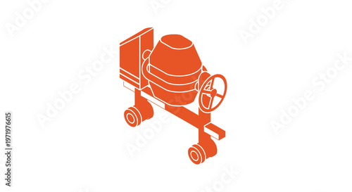 Orange Cement Mixer Isolated on White Background for Construction.