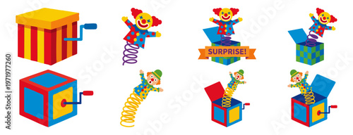 GAG GIFT - Wrapped present with a spring popping out the top Flat Vector Illustration on Transparent Background