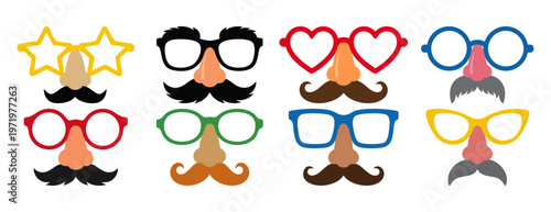  SILLY GLASSES - Plastic frames with attached nose and mustache Flat Vector Illustration on Transparent Background