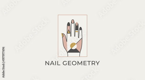 Nail art design with geometric shapes.