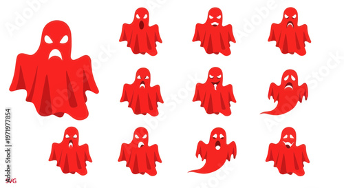 Collection of Red Cartoon Ghosts for Halloween Party Design