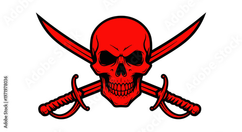 Red Skull and Crossed Swords Pirate Flag Symbol
