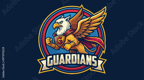 Eagle wearing armor emblem logo.