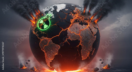 Wallpaper Mural Planet Earth cracking and burning, symbolizing nuclear threat and global catastrophe Torontodigital.ca