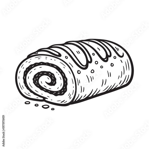 line art vector of swiss roll ,spiraled, icing drizzles and creamy swirl