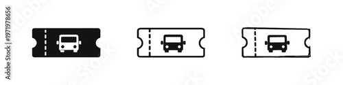Bus Ticket Icons Set. Transportation, Travel and Public Transport Pass Symbol Collection.