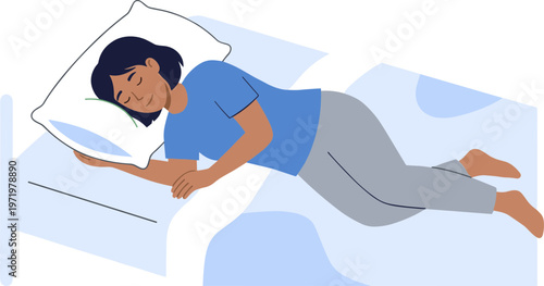 Woman lies on bed with pillow under head sleeping peacefully indoors