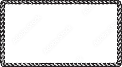 marine sailor rope border frame with twisted rope texture, horizontal rectangle vector design
