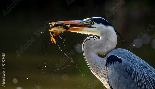 Heron Captures Fish - A Moment of Natures Hunt.