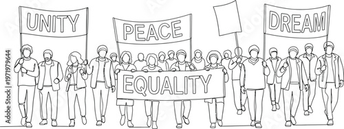 people holding unity peace equality signs