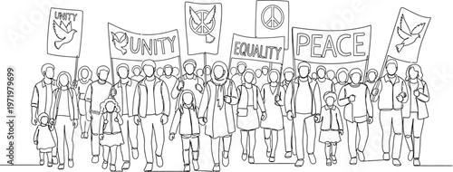 protest crowd, people holding signs