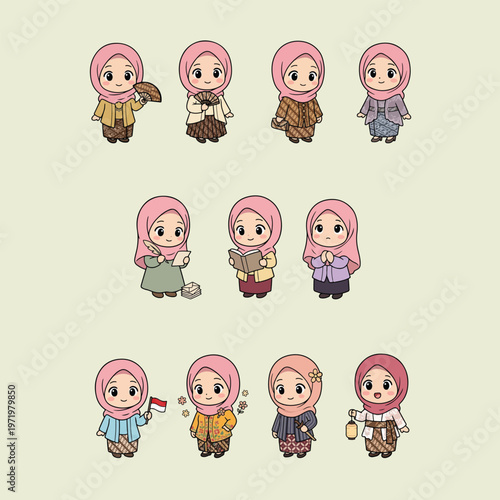 Chibi Woman in Traditional Outfit kebaya batik, kartini day