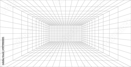 1点透視図法による3Dグリッド、ベクターイラスト