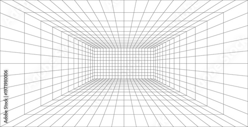 1点透視図法による3Dグリッド、切り抜き素材