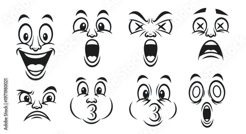 Cartoon Faces Expressing Various Emotions - Set of 8