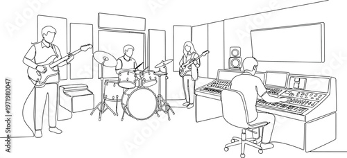 band playing music in recording studio