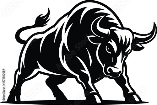 Majestic bull illustration a powerful and intimidating black and white design