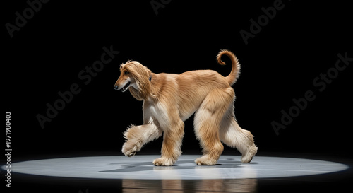 Elegant Afghan Hound Standing on a Spotlighted Stage with Dark Background for Pet and Animal Photography Emoji