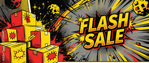 Black Friday Flash Sale Comic Style Dynamic Background with Boxes