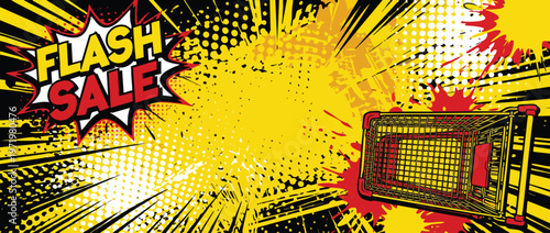 Black Friday Flash Sale Empty Shopping Cart Pop Art Banner