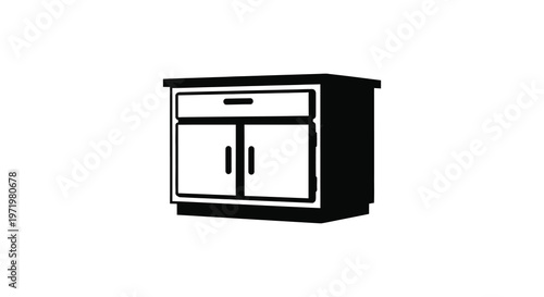 Black cabinet with two doors and a drawer simple graphic silhouette