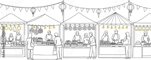 outdoor market stalls with people shopping