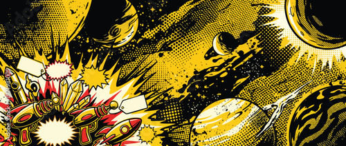 Black Friday Sale Cosmic Blast with Space Rockets and Abstract Planets