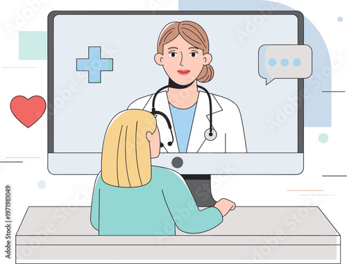 Online doctor consultation via video call with medical professional and patient