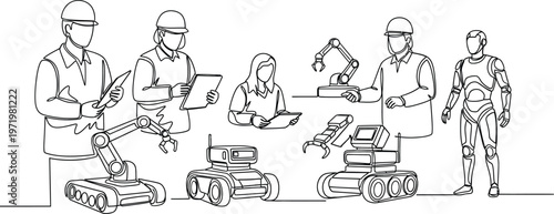 robotics engineering team working with robots