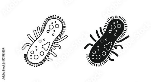 Two stylized bacteria illustrations with varying fill a bold silhouette